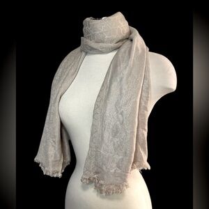 Calvin Klein Signature Logo Pattern Scarf Fringe Beige Soft Sparkle